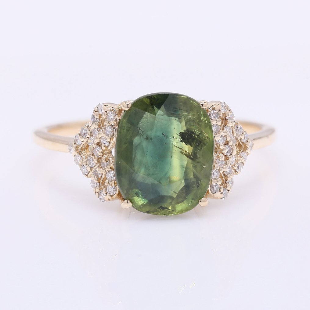 Nincs minimálár - Gyűrű - 14 kt. Sárga arany - 3.84ct. tw. Zafír - Gyémánt #1.0