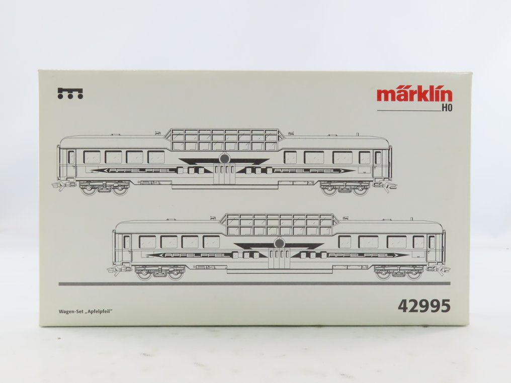Märklin H0 - 42995 - Ensemble de wagons de passagers pour trains miniatures (1) - Ensemble de voitures de personnes en deux parties « Apfelpheil » avec 2x voitures de train express à - DB #3.2
