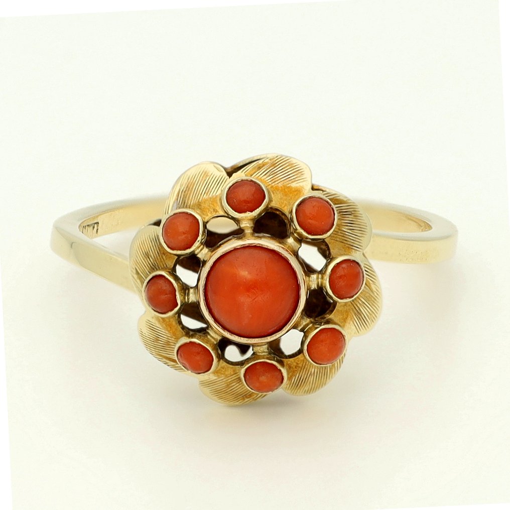Bague - 14 carats Or jaune Corail rouge #1.0