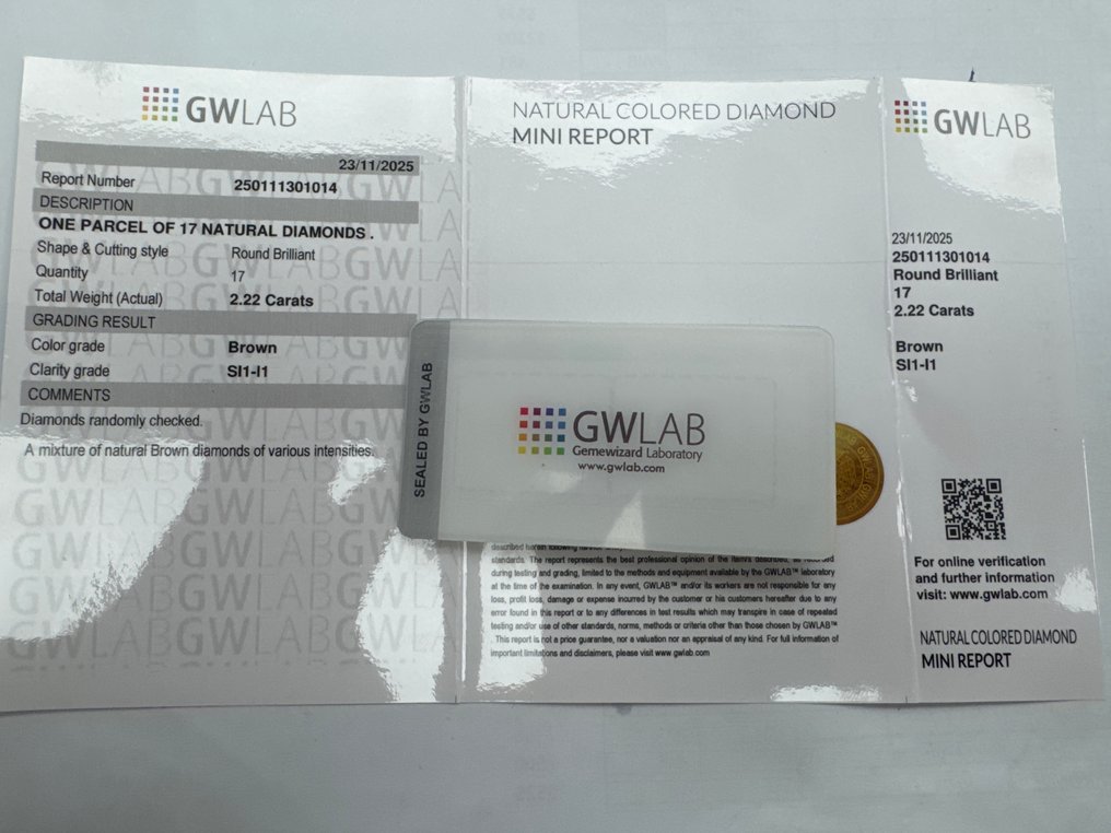 No reserve price - 17 pcs Diamond (Natural coloured) - 2.22 ct - Round Brown - I1, SI1 - Gemewizard Gemological Laboratory (GWLab) #2.1