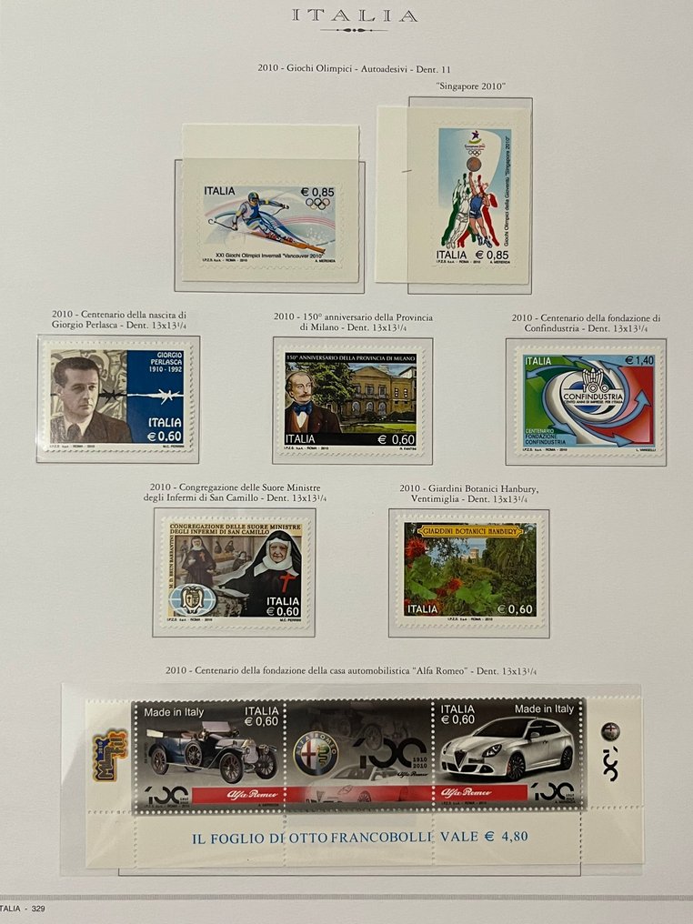 意大利 2010 - 意大利共和国2010年版邮票，全新，带完整橡胶背面。 #1.0