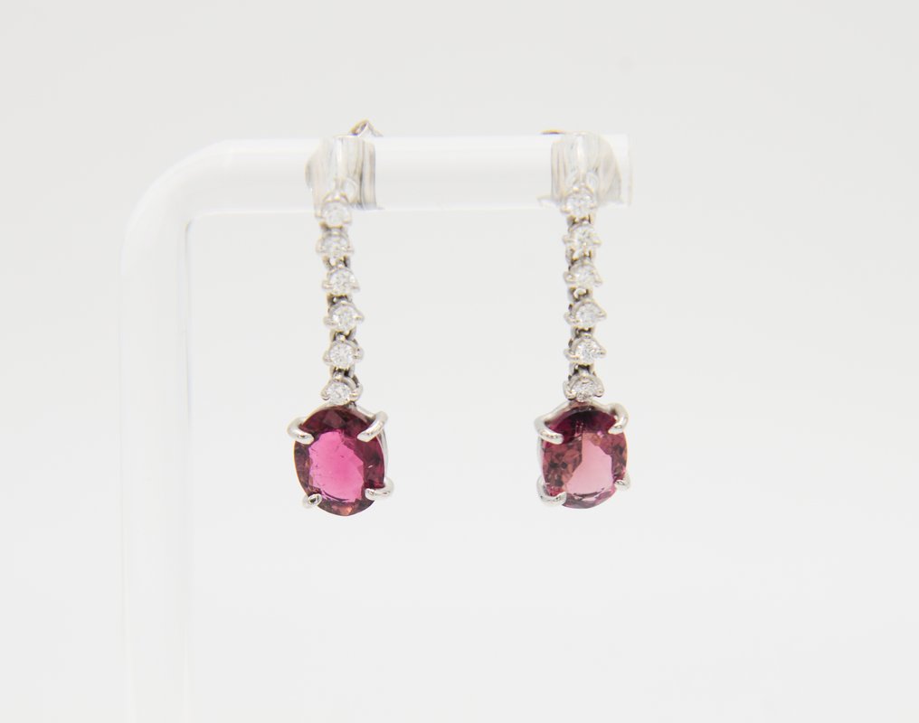 Collier avec pendentif - 18 carats Or blanc Tourmaline - Diamant #1.0