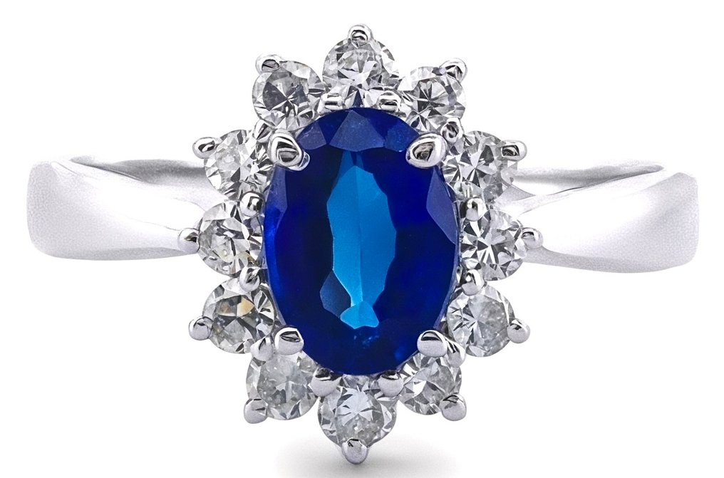 χωρίς τιμή ασφαλείας - Δαχτυλίδι - 18 καράτια Λευκός χρυσός Ζαφείρι - Διαμάντι #1.0