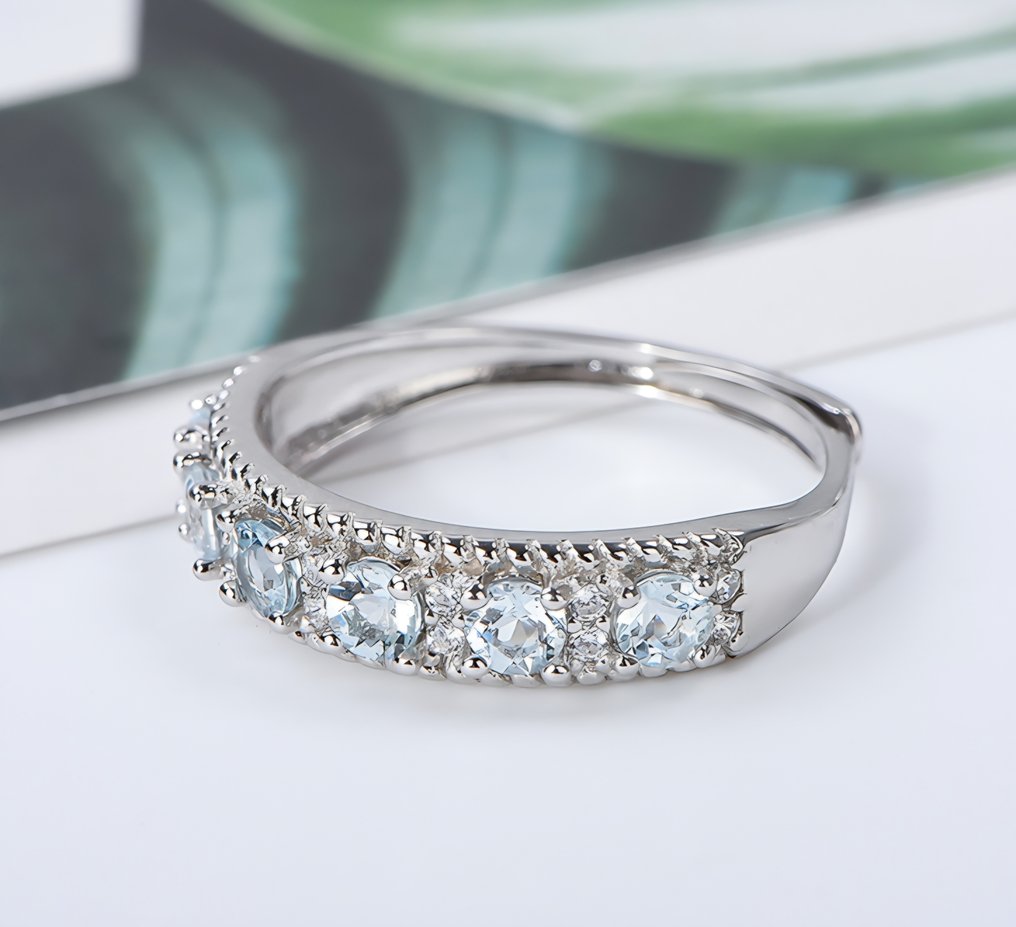 Sem preço de reserva - Anel Prata - 0.75ct. tw. Água-marinha #1.0