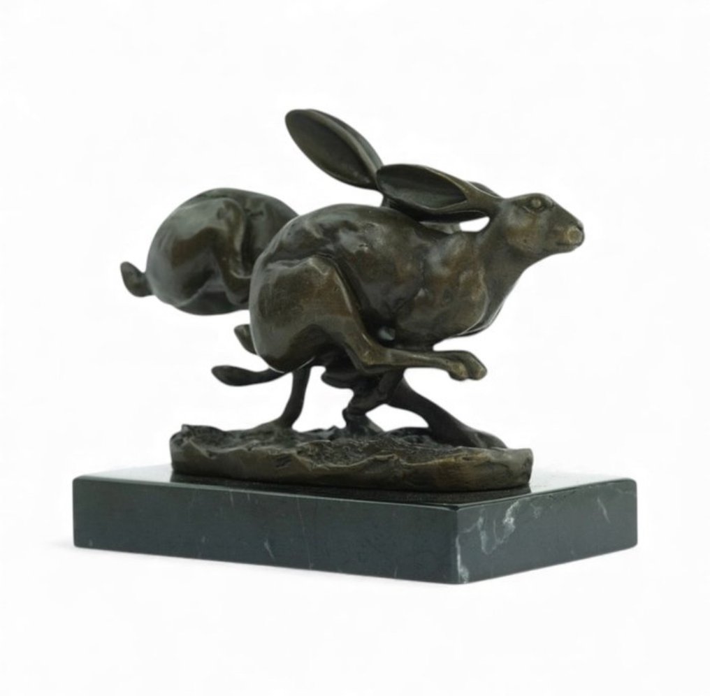 Nick - Sculpture, Rennende hazen - 12 cm - Bronze, Marbre #4.3