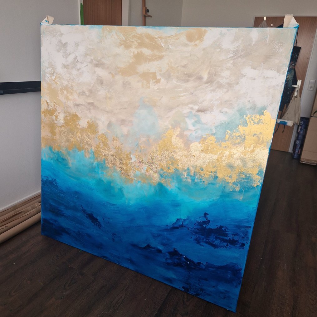 Irina Morisch - Gold türkis abstract -    square   XXL- #3.2