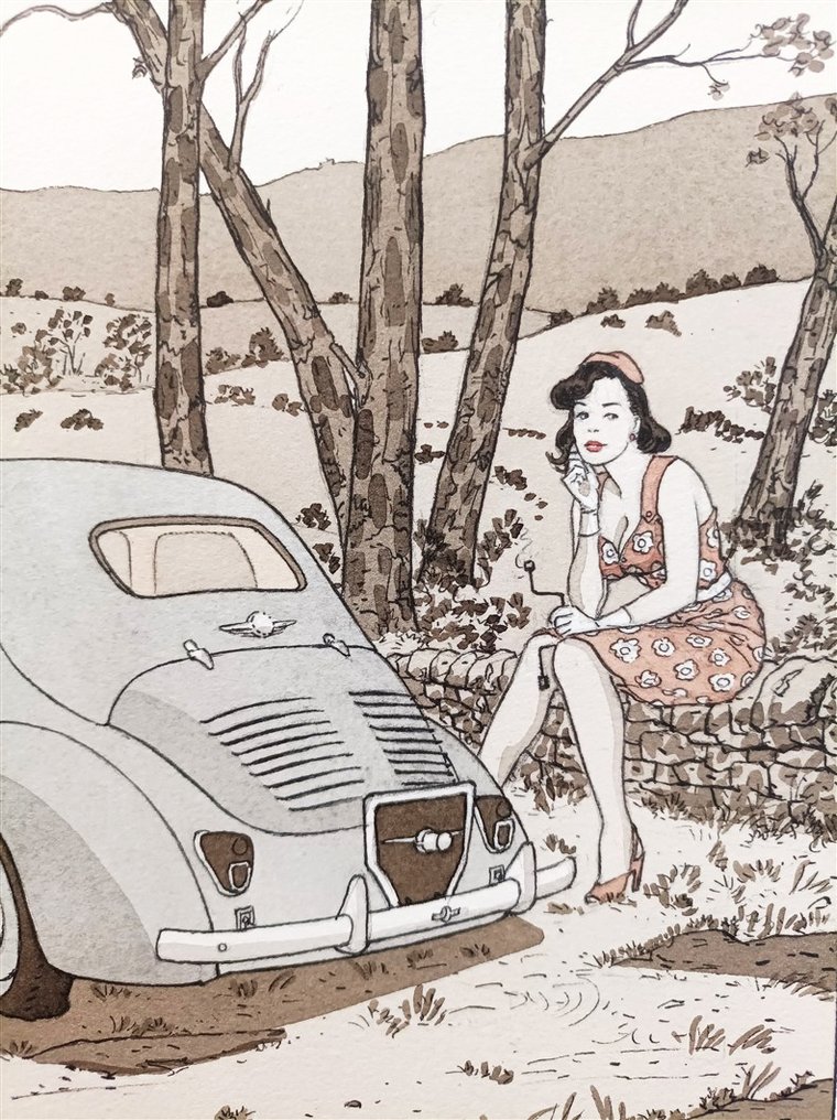 Jean-Pierre Gibrat - 1 Offset print + Lavis - Le Sursis - La 4 CV Renault de 1954 - 1999 #4.3