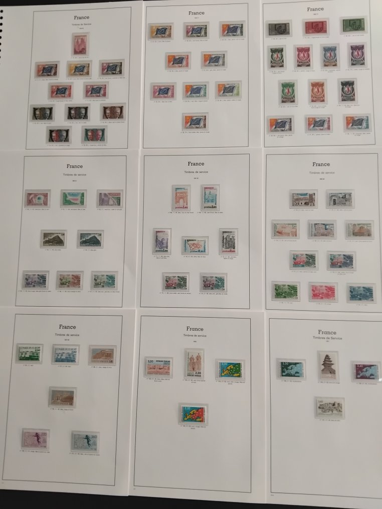Francia 1958/1996 - Collezione completa di francobolli di servizio dal 1958 al 1996 su fogli di album Yvert Supra con 22 - Voir photos & déscriptif. // Neufs** Luxe. #1.0