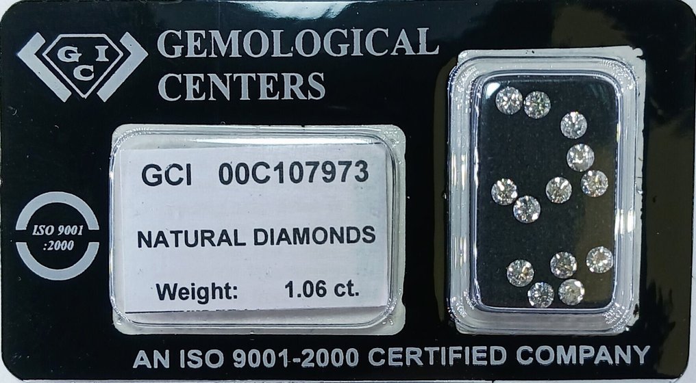 No reserve price - 13 pcs Diamond (Natural) - 1.06 ct - Round - D (colourless), F - SI1, I2 - Gemmological Centre Israel (G.C.I.) #2.1