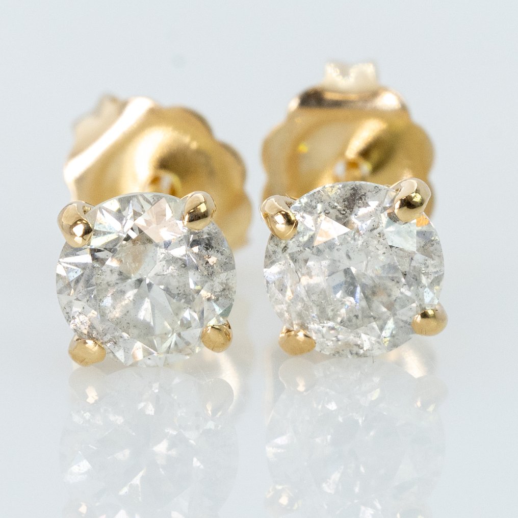 没有保留价 - 耳环 - 14K包金 黄金 - 1.23ct. tw. 钻石 (天然) - GWLab #1.0