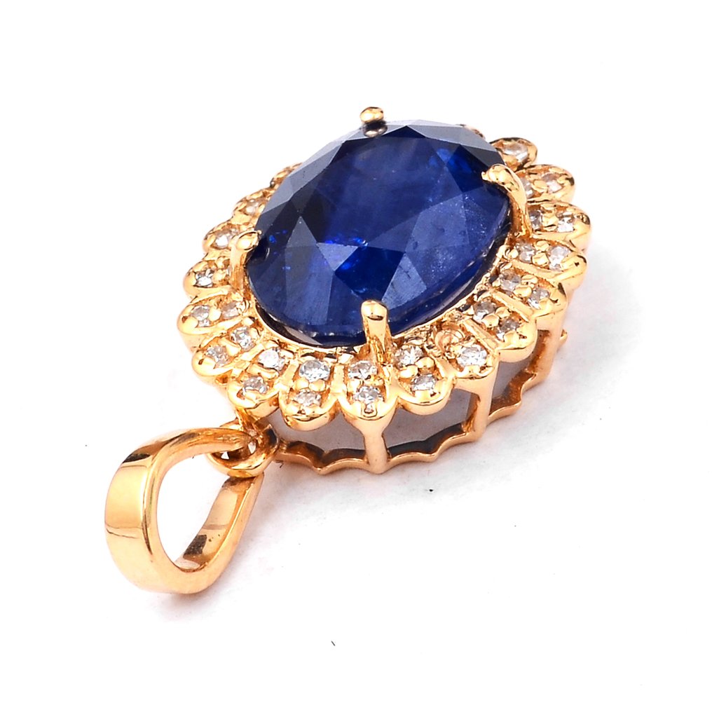 Nincs minimálár - Függő - 14 kt. Sárga arany - 3.33ct. tw. Zafír - Gyémánt #2.1