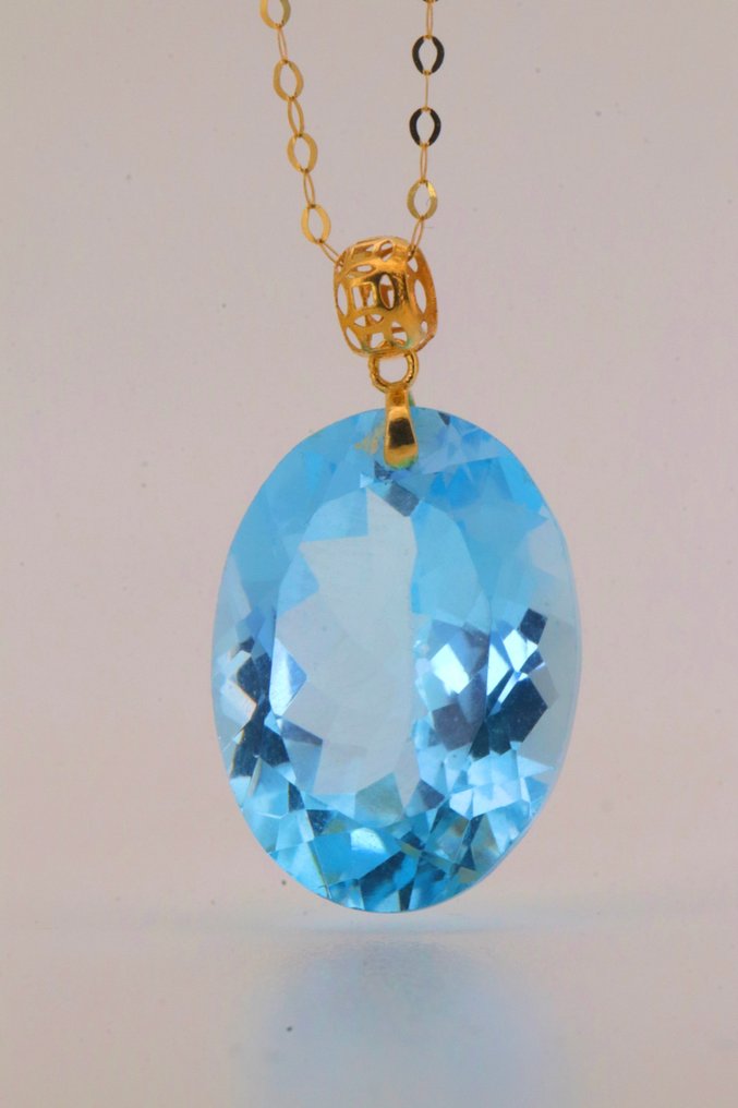 Zonder minimumprijs - Hanger - 18 karaat Geel goud Topaas - Koninklijk Blauw Topaas #1.0