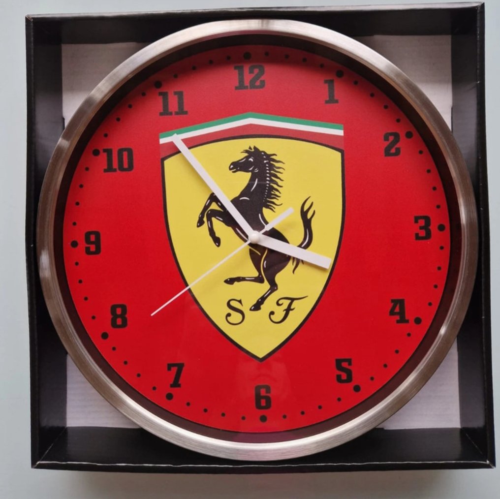 Clock - Ferrari - Unique & Rare Silver Ferrari Aluminum Wall Clock #1.0
