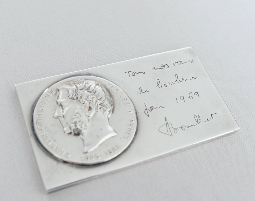 Uma placa comemorativa Christofle com os melhores desejos para 1969. - Placa - Prateado #4.3