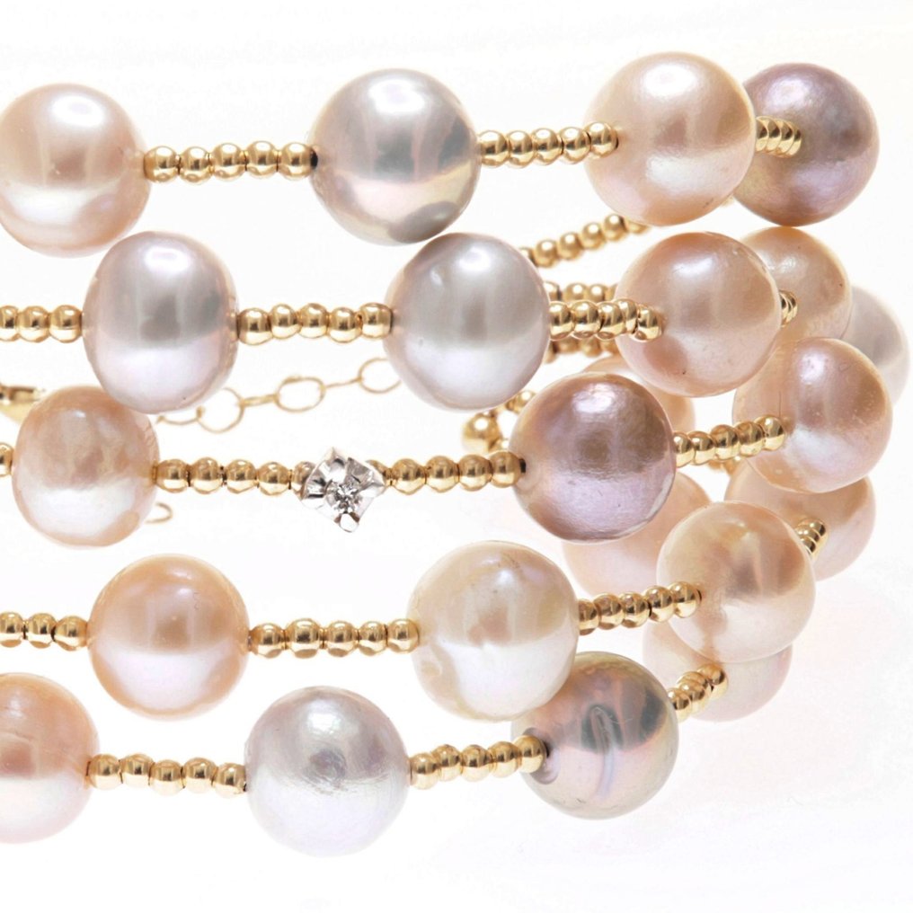 手鈪 - 18 克拉 白金, 黃金 -  0.04ct. tw. 鉆石 (天然)  - 珍珠 #3.2