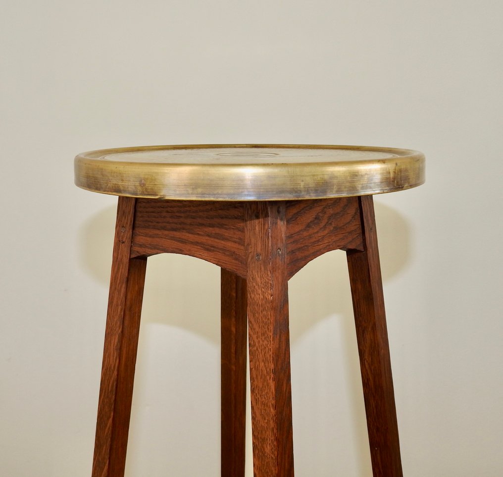 Βάση φυτών - δρύινο ξύλο και κίτρινο χαλκός - με κίτρινο χαλκό φύλλο #3.2