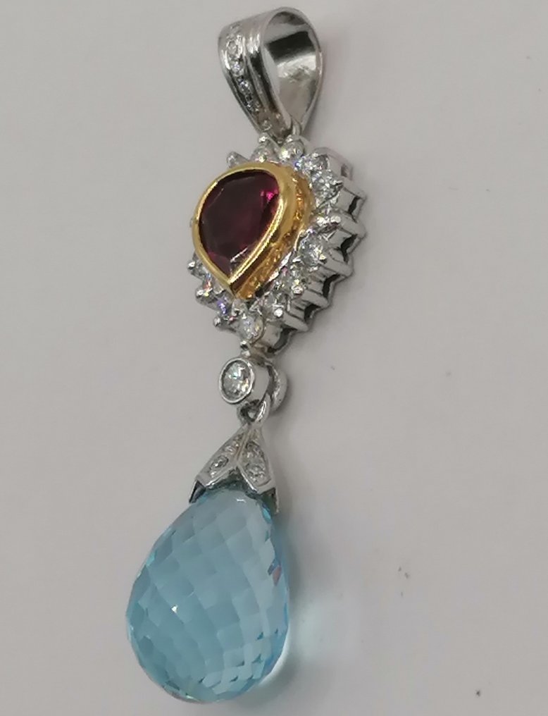 Pendentif - 18 carats Or blanc - 10.03ct. tw. Tourmaline - Diamant #2.1