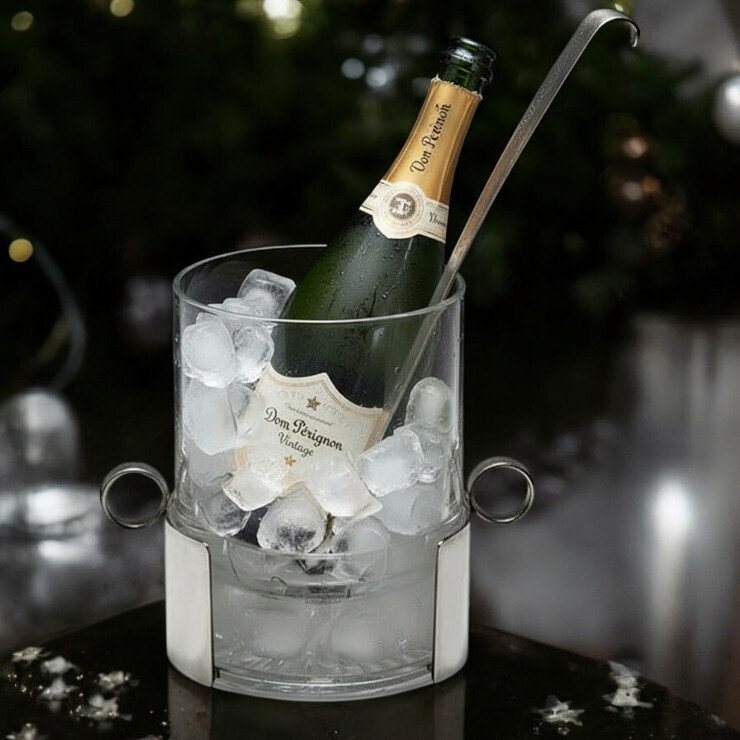 MP Design, Italy - Ice bucket -  Modified 'Royal Crystal Rock' in Postmodern Design with spoon, 1970s. - Silverplate Brass, Crystal #1.0