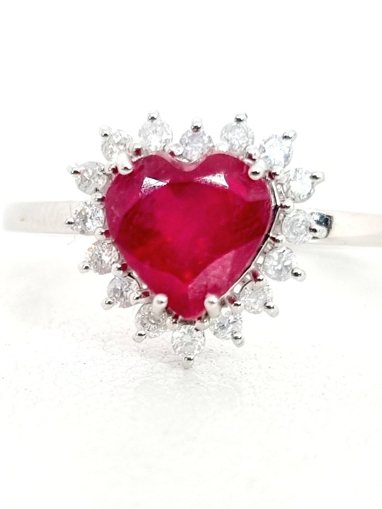 Gyűrű - 18 kt. Fehér arany Rubin - Gyémánt #1.0