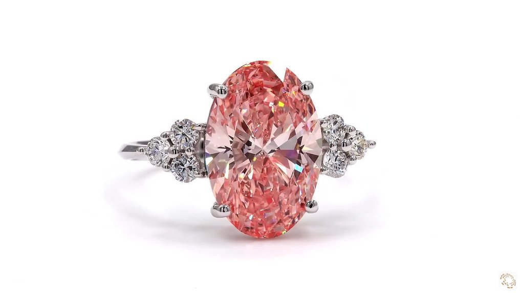 χωρίς τιμή ασφαλείας - Δαχτυλίδι - 18 καράτια Λευκός χρυσός - 4.28ct. tw. Ροζ Διαμάντι (Διαμάντια εργαστηριακής καλλιέργειας με φανταχτερά χρώματα) - Διαμάντι - Πολυτεχνική Ζωντανή Ροζ #2.1