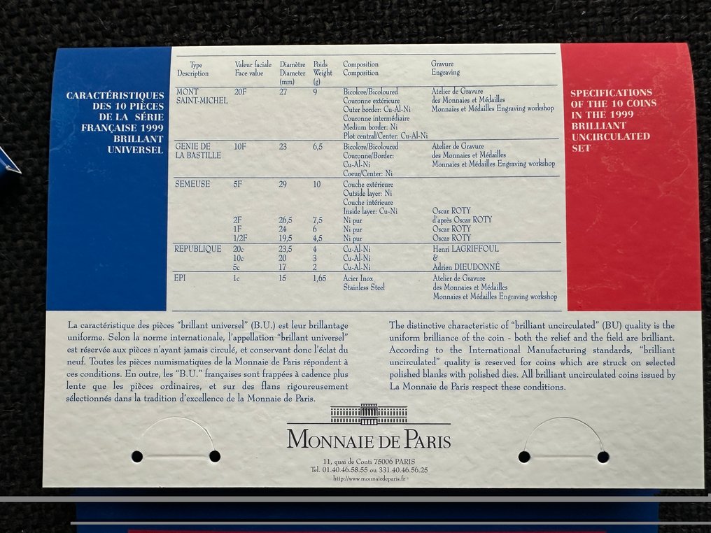 Frankrijk. Mint Set (BU) 1999 (10 munten)  (Zonder minimumprijs) #2.1