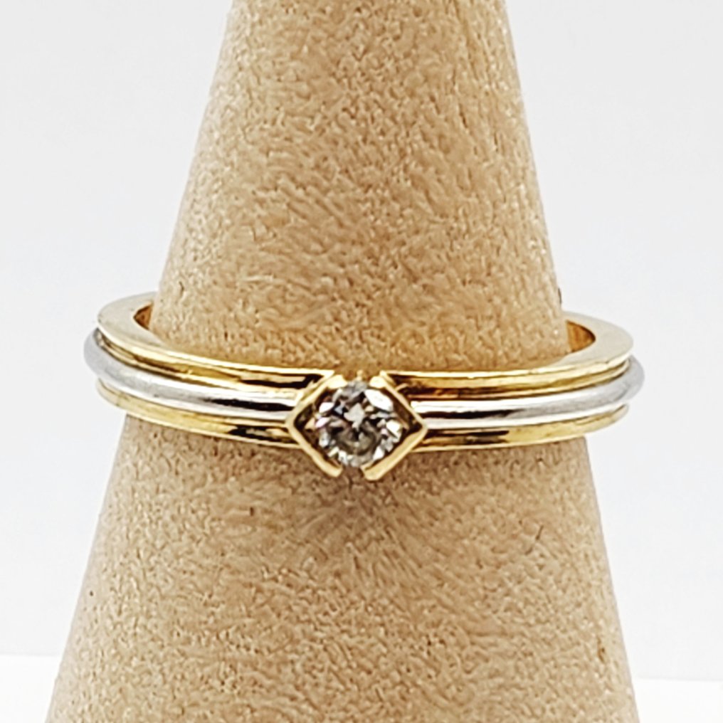 Bague - 18 carats Or jaune, Or blanc - 0.11ct. tw. Diamant (Naturelle) #1.0