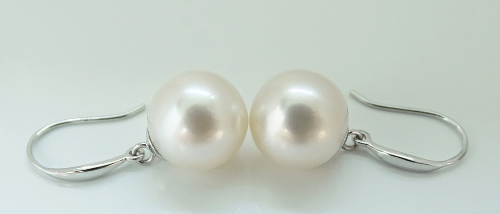 Zonder minimumprijs - Oorbellen - 18 karaat Witgoud Parel - South Sea, ronde 9,5-10 mm #3.2