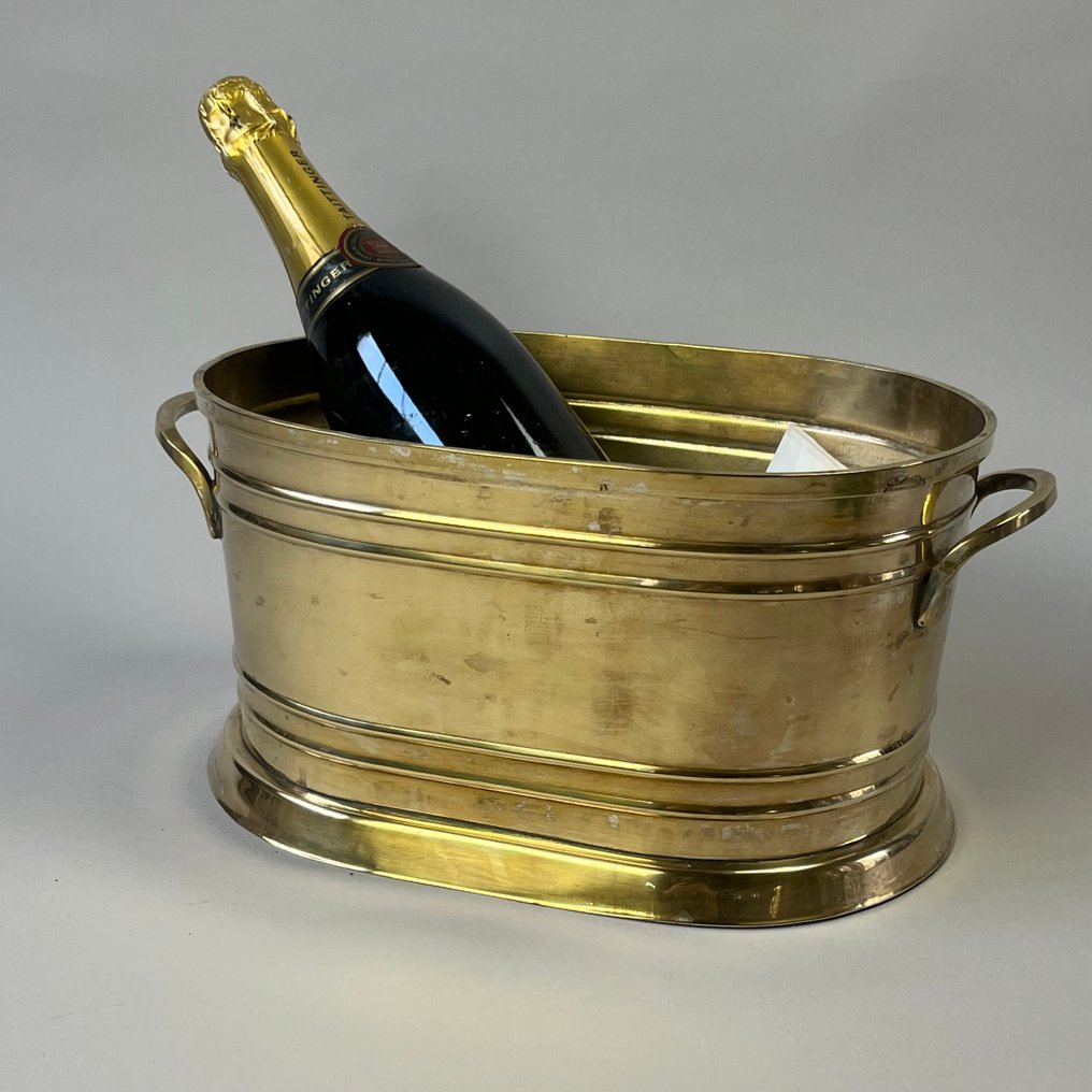 Secchiello per champagne - Raffreddatore di champagne ovale grande Art Deco - per 3 bottiglie - Placcato argento, Ottone #2.1