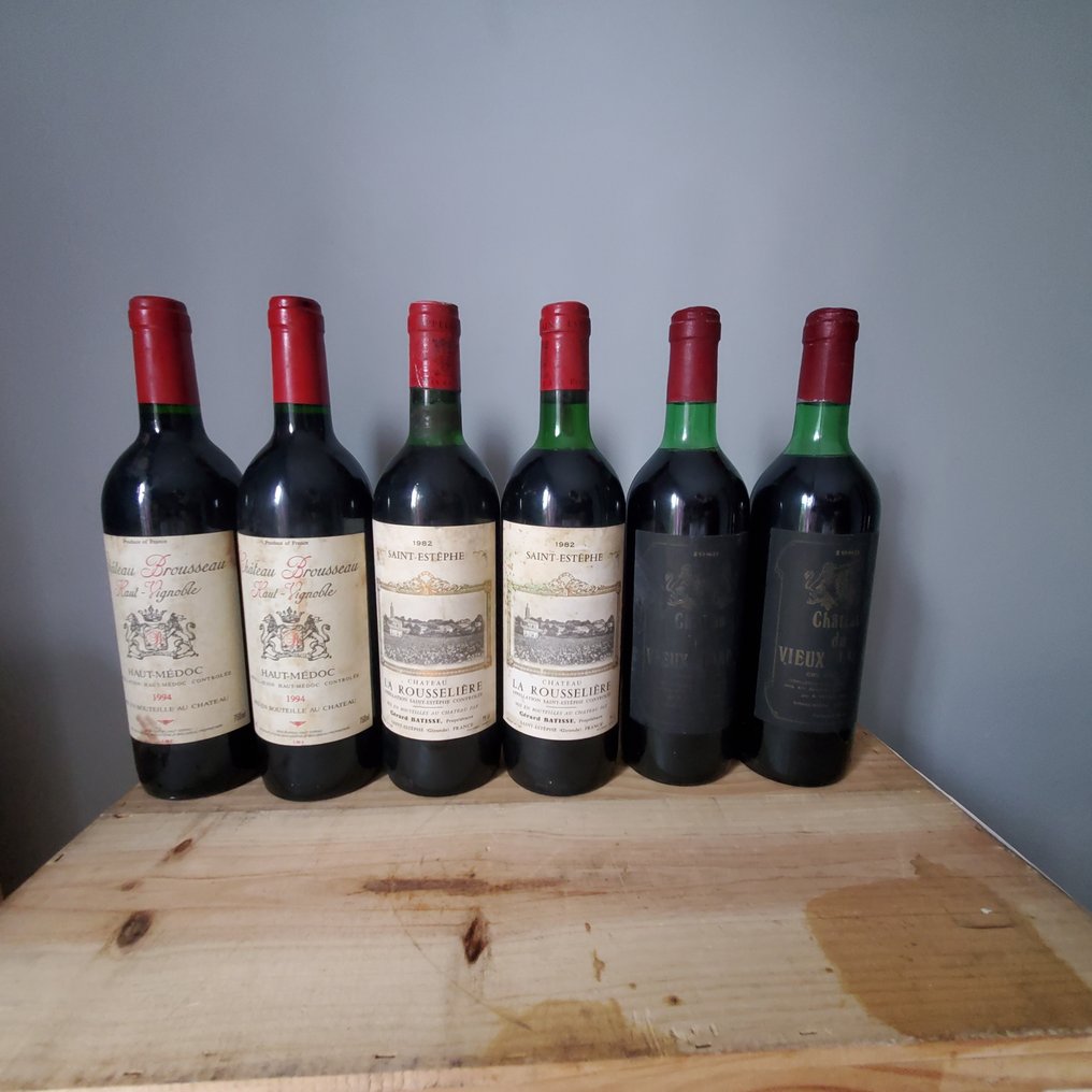 1994 x 2 Château Brousseau 1982 x 2 Chateau la Rousseliere & 1980 x 2 Chateau du Vieux Landat - Burdeos - 6 Botellas (0,75 L) #1.0