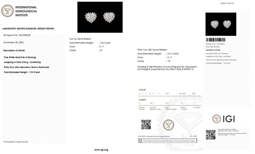 没有保留价 - 耳环 - 14K包金 白金 - 1.93ct. tw. 钻石 (实验室培育) - 钻石 #4.3