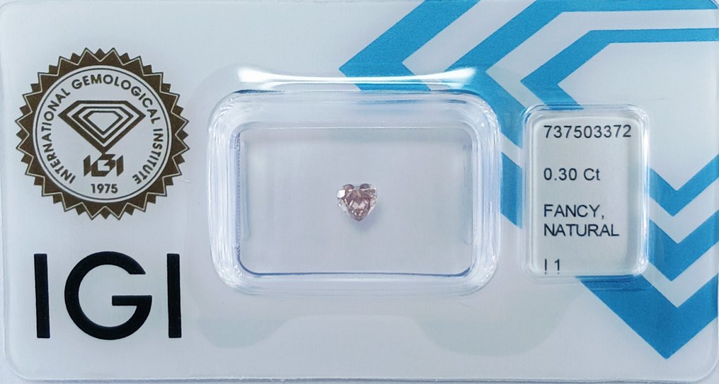 Ingen reservasjonspris - 1 pcs Diamant (Naturfarget) - 0.30 ct - Hjerte - Fancy Rosa-aktig Brun - I1 - Det internasjonale gemologiske institutt (IGI) #1.0