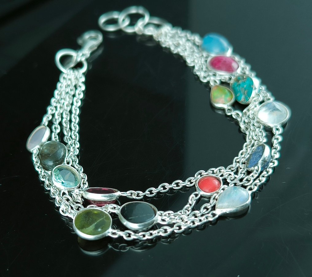 Opal, Ruby, Turquoise, Labradorite, Garnet, Chalcedony, Moonstone, Quartz Jewellery - Width: 18 mm- 9 g - (1) #4.3