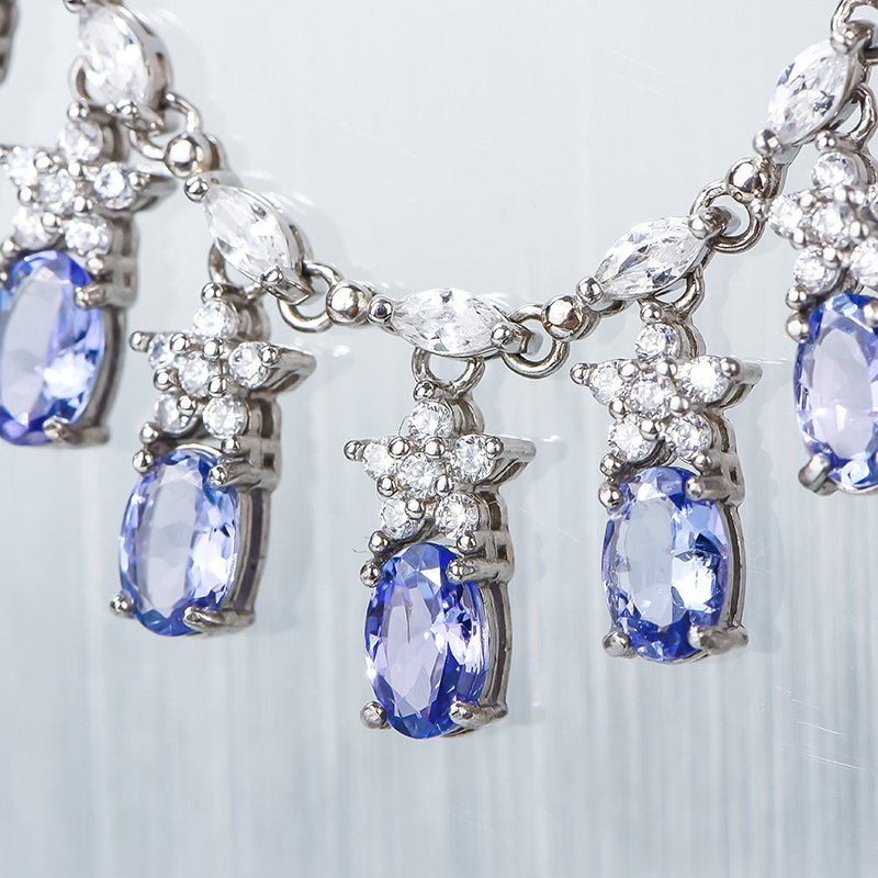 χωρίς τιμή ασφαλείας - Statement κολιέ - 18 καράτια Λευκός χρυσός, Ασημί - 3.50ct. tw. Τανζανίτης #1.0