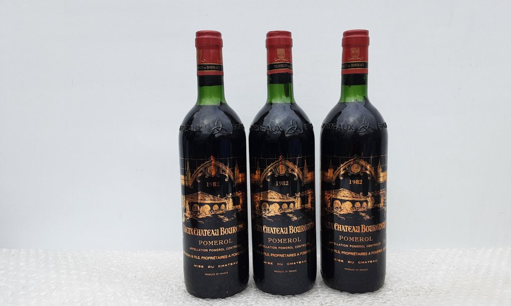 1982 Vieux Château Bourgneuf - Pomerol - 3 Flasker (0,75 L) #1.0