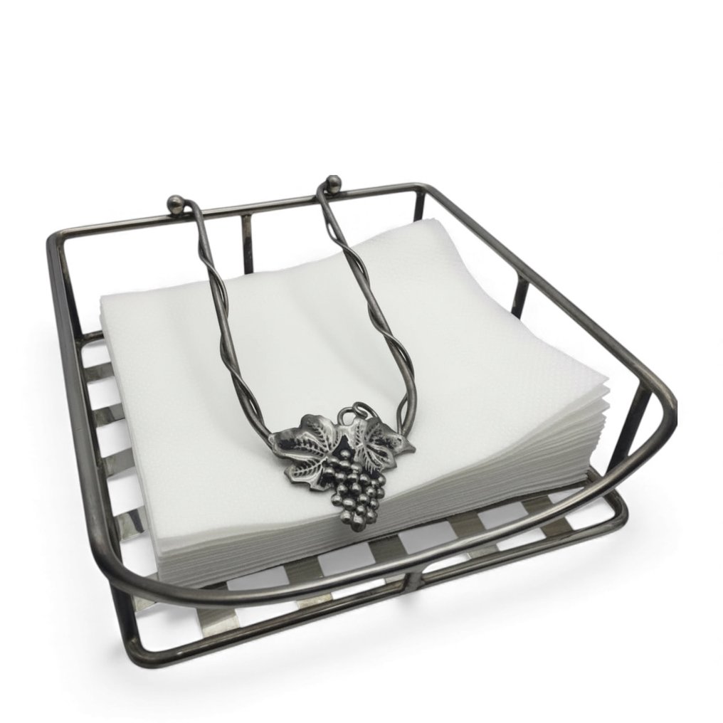 Porte-serviettes - Porte-serviettes avec poids de Tempranillo et feuilles de vigne, avec une base en grille tissée. - Plaqué argent - Liberty Style, années 1970 #4.3