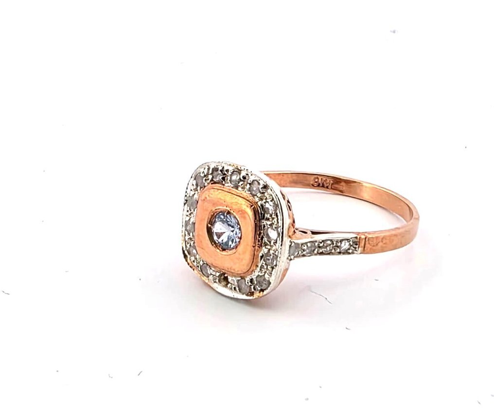 Nincs minimálár - Gyűrű - 9 Kt Rózsa arany, Ezüst Topáz - Gyémánt #3.2