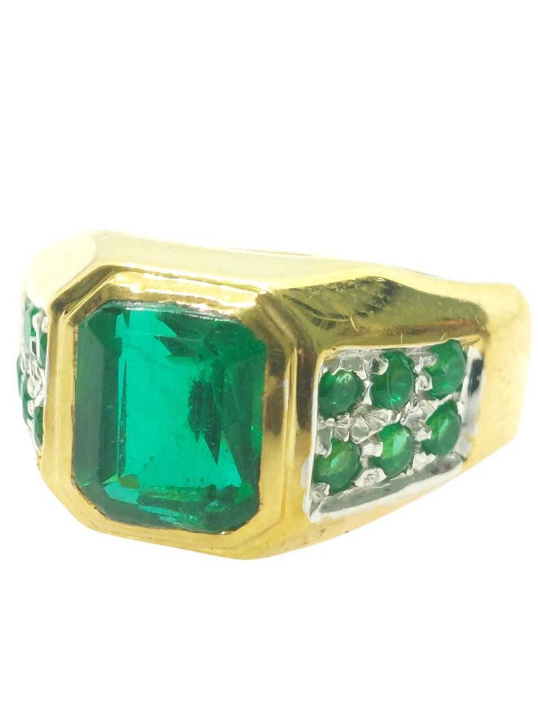 χωρίς τιμή ασφαλείας - Δαχτυλίδι - 9 kt. Ασημί, Κίτρινο χρυσό Σμαράγδι - Σμαράγδι #1.0