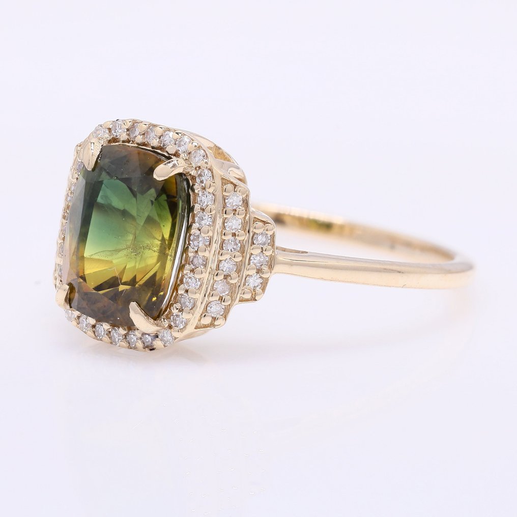 Nincs minimálár - Gyűrű - 14 kt. Sárga arany - 2.81ct. tw. Zafír - Gyémánt #2.1