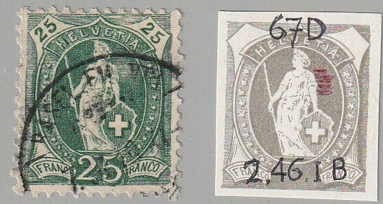 Schweiz 1882/1909 - Verschiedene Fehler und Retuschen auf den Staande Helvetias, alles auf Karten vermerkt. Auch eine #4.3