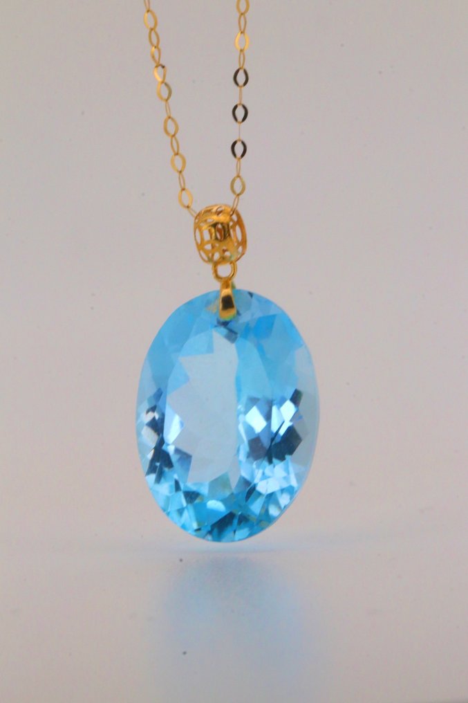 Zonder minimumprijs - Hanger - 18 karaat Geel goud Topaas - Koninklijk Blauw Topaas #1.0