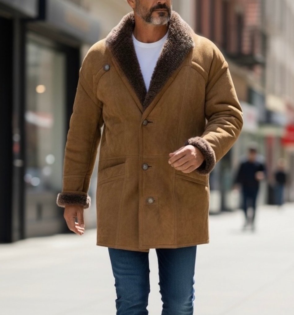 Original SHEARLING 100% Leather Exclusive Aviator coat - No reserve price - Size L - - Nahkatakki #1.0