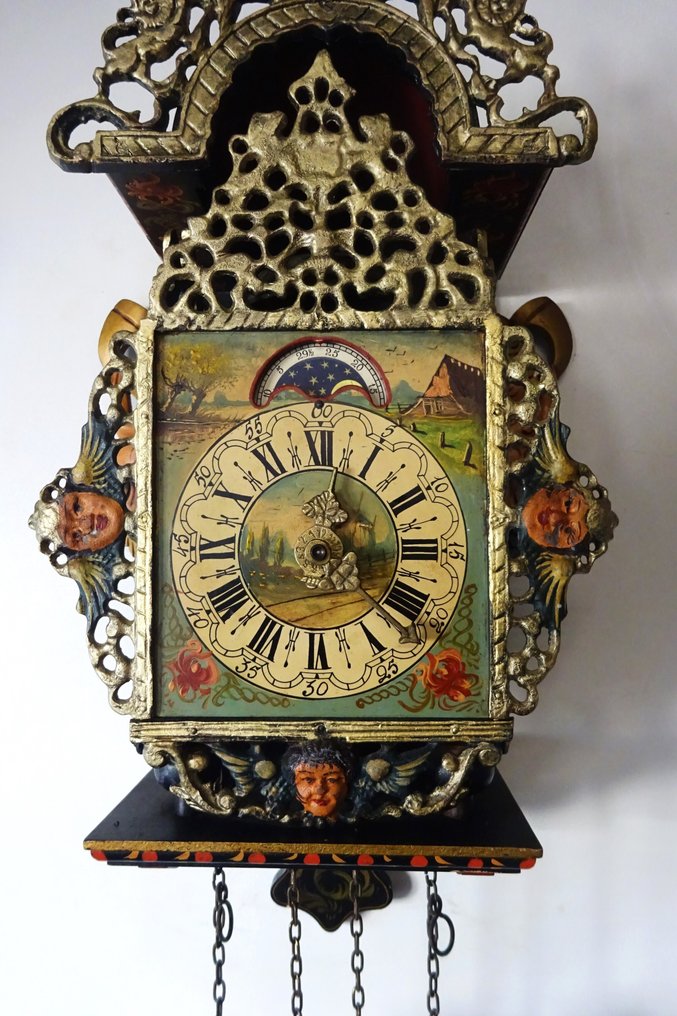 挂钟 - JWA - 古董 木, 黄铜, 铜, 铅 - 1950-1960 - 座钟带有月相 #1.0