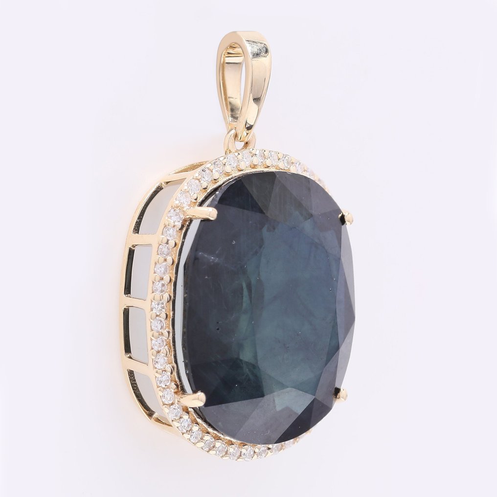 Sans prix de réserve - Pendentif - 14 carats Or jaune - 12.08ct. tw. Saphir - Diamant #2.1