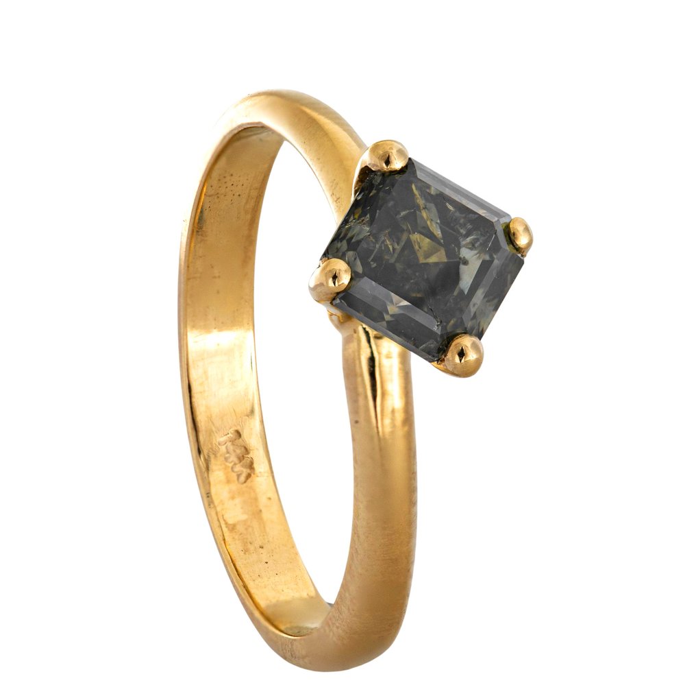 沒有保留價 - 戒指 - 14 克拉 黃金 - 1.01ct. tw. 灰色 鉆石 (天然彩色) #1.0