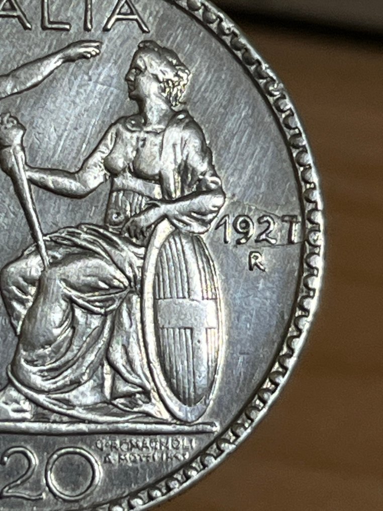 Olaszország, Királyság Vittorio Emanuele III. 20 Lire 1927 "Littore"  (Nincs minimálár) #3.2