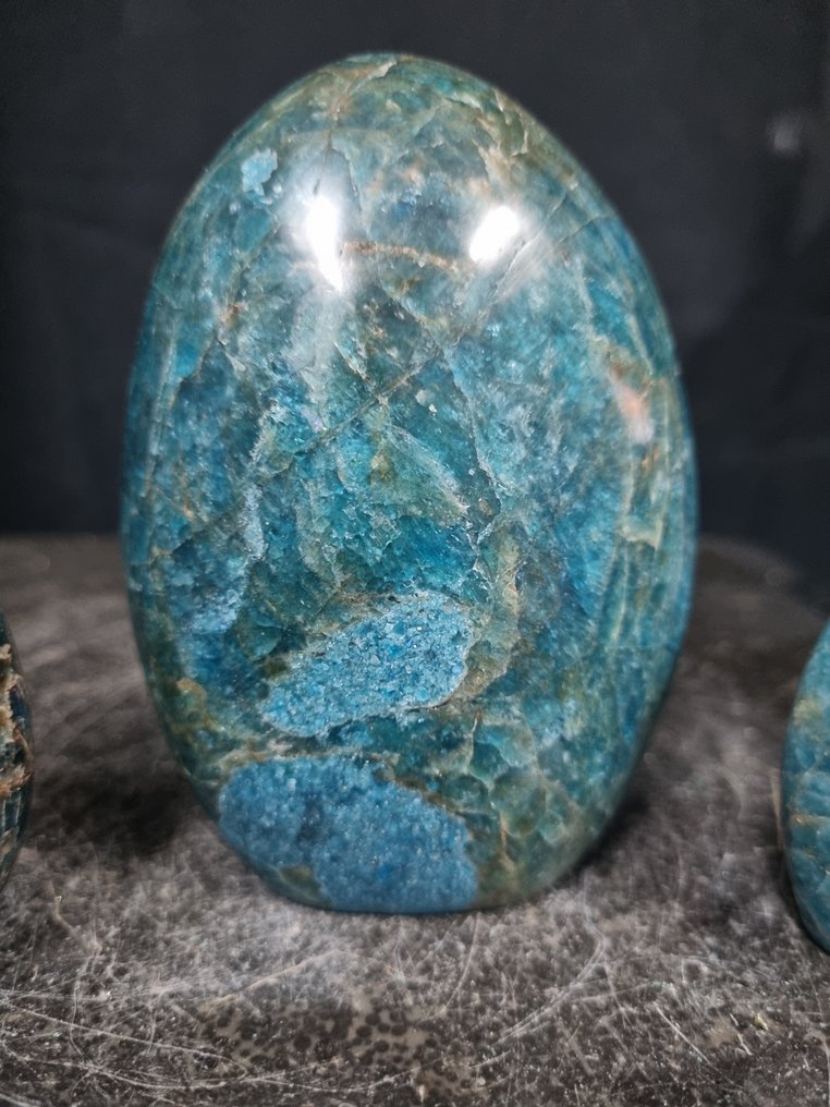 Set di 3 sculture di apatite HQ - 10,2 - 6,5 cm Forma libera- 1022 g #2.1
