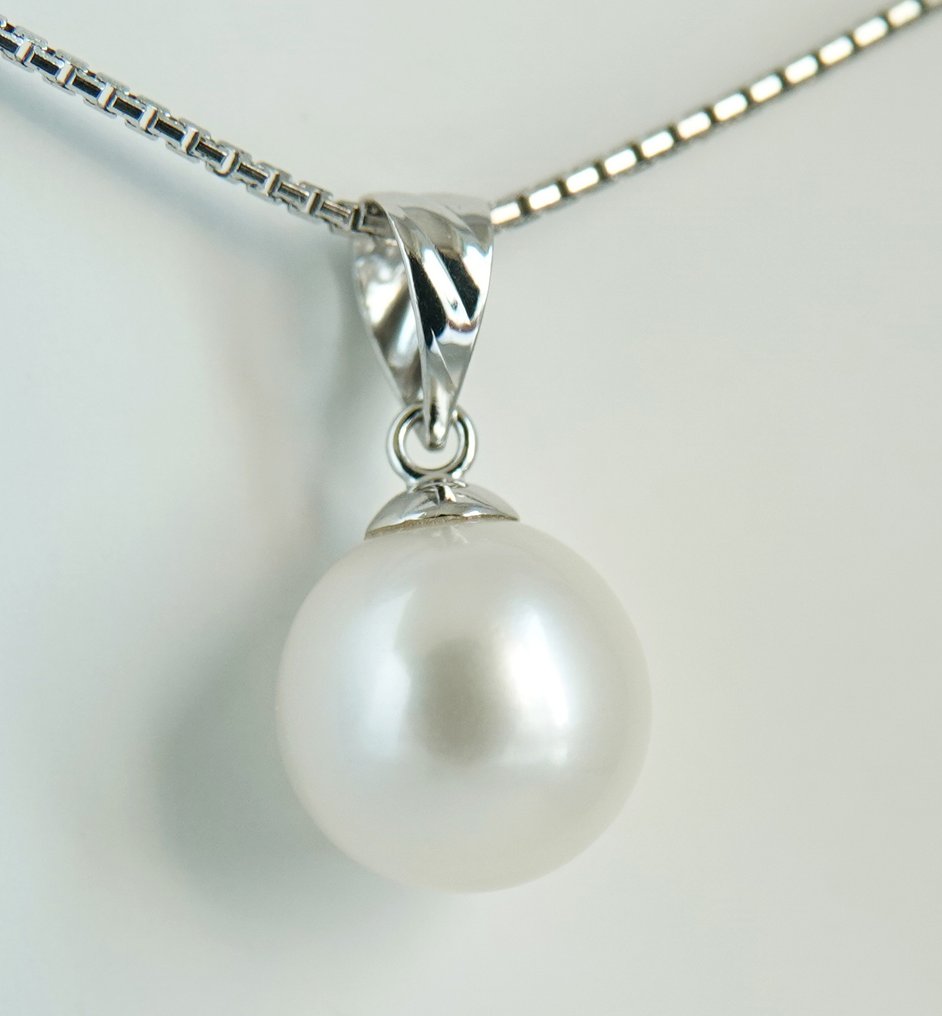 Zonder minimumprijs - Hanger - 18 karaat Witgoud Parel - South Sea, Rond, 9,78 mm #1.0