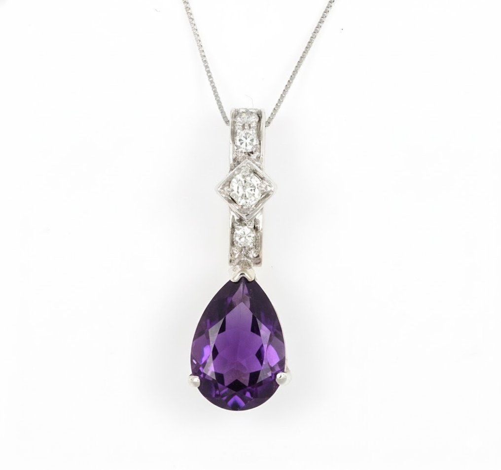 沒有保留價 - 頸鏈 - 18 克拉 白金 -  3.00ct. tw. 紫水晶 - 鉆石 #1.0