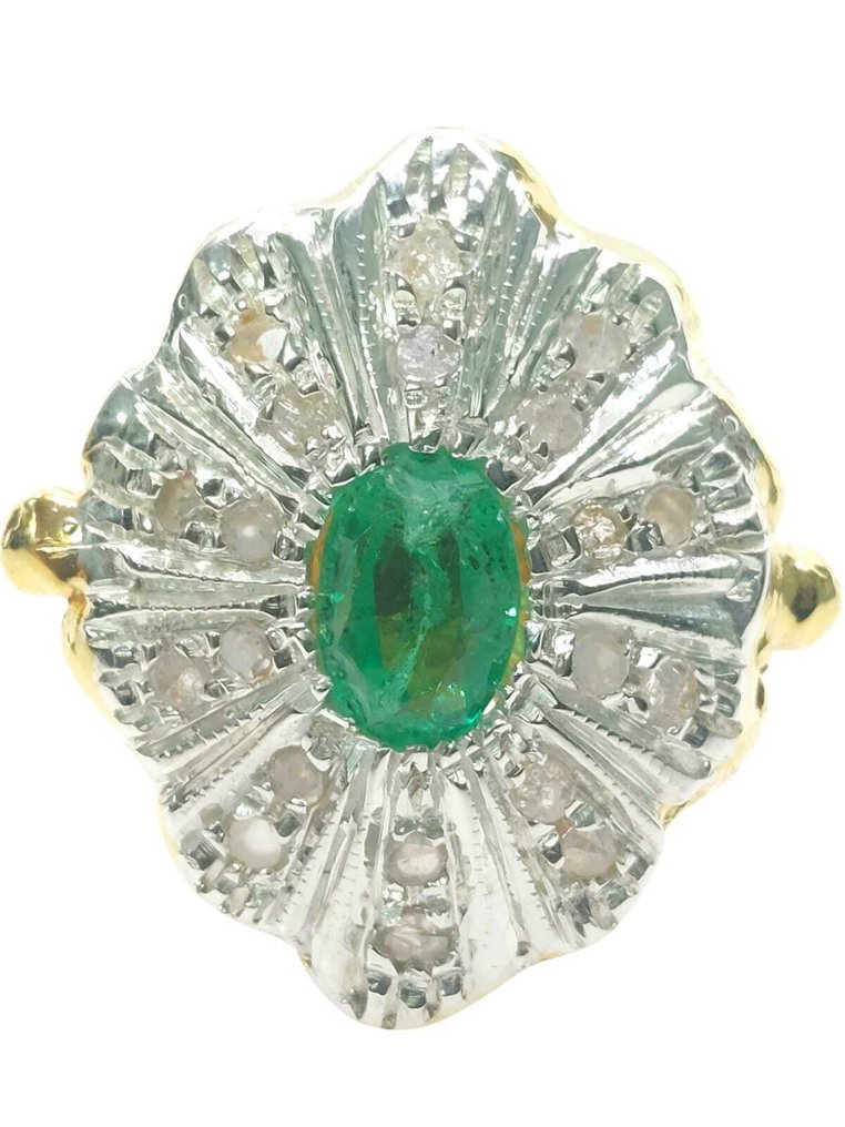 Nincs minimálár - Gyűrű - 9 Kt Ezüst, Sárga arany Smaragd - Gyémánt #1.0