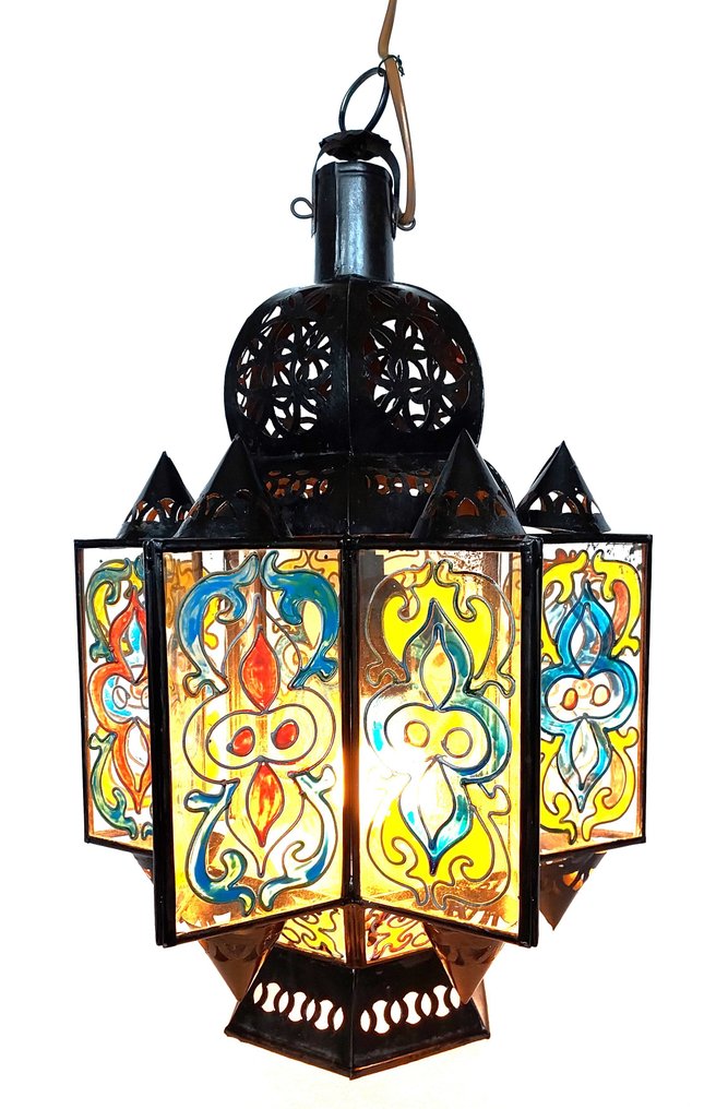 Authentieke handgemaakte Marokkaanse lamp. - Φωτιστικό - Χειροποίητο ζωγραφισμένο γυαλί/μέταλλο. - μαροκινό φωτιστικό #1.0